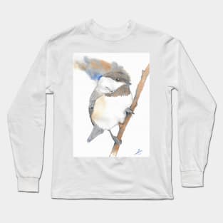 Black-capped Chickadee Poecile atricapillus watercolor portrait white Long Sleeve T-Shirt